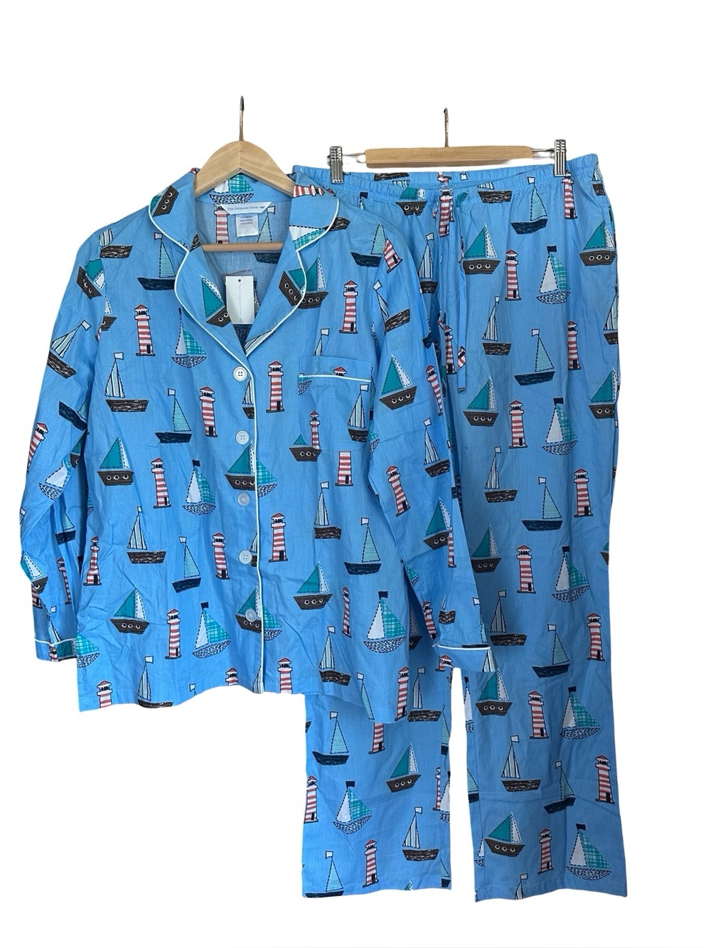 NWT Company Store Lighthouse Sailboat Cotton Long Sleeve Pants Pajamas Set Sz L